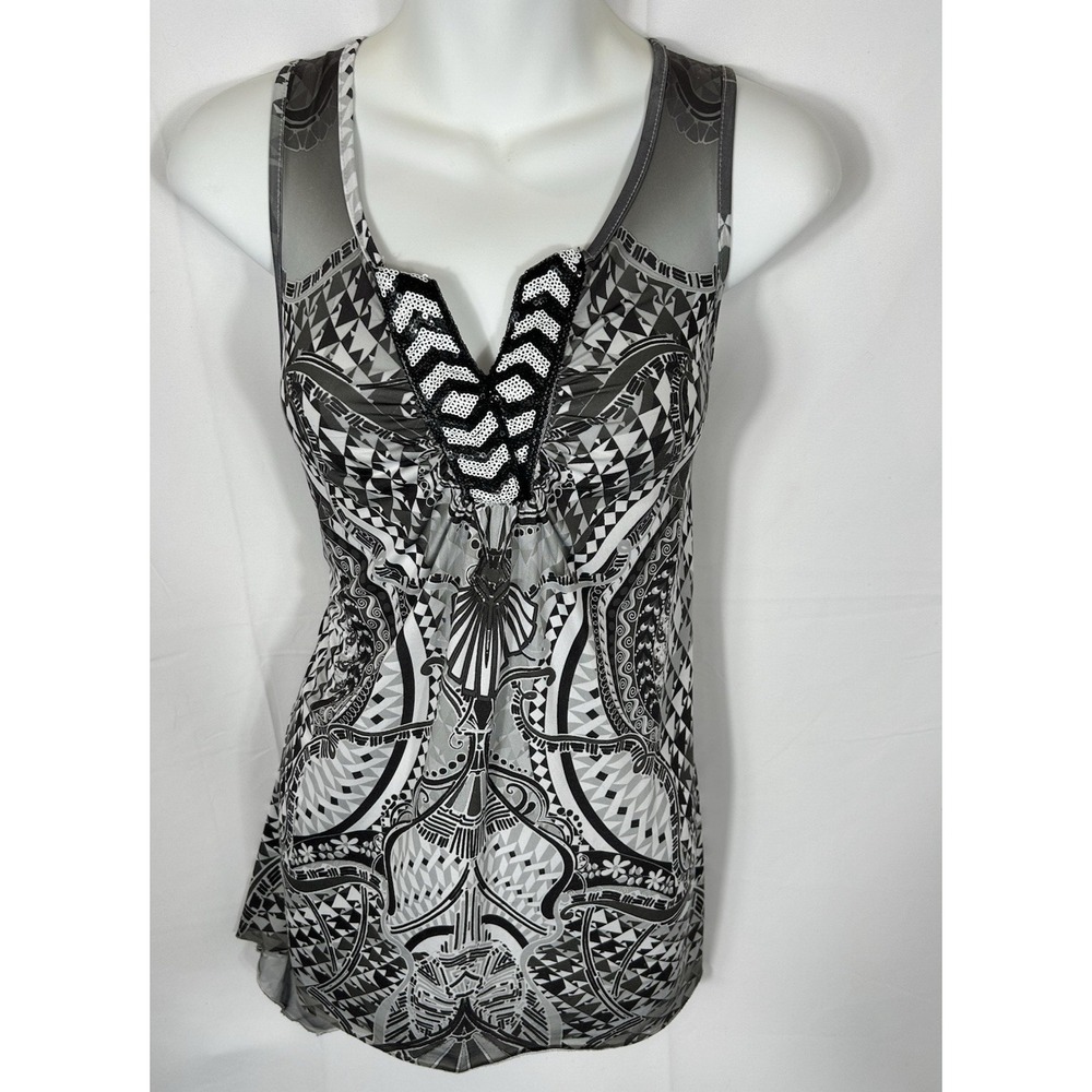 Emerge Women's Y2K‎ Tunic Top Size M Sequin Sheer Mesh Goth Fairy Grunge Baddie